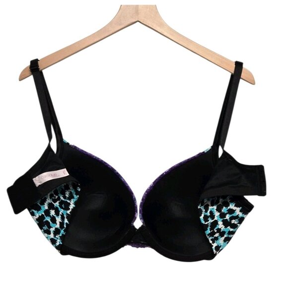 Cacique Underwire Bra Womens Size 40DD Blue Animal Print Lace Trim Light Padding - Picture 6 of 8